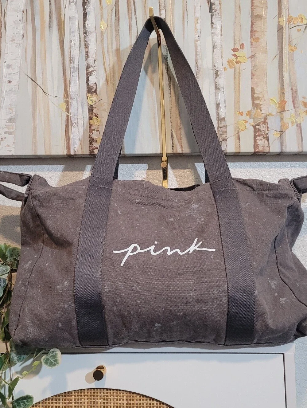 PINK Victoria's Secret Cotton Large Canvas Weekender Tote in Charcoal